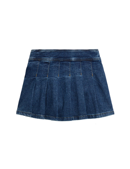 Pileli Denim Mini Şort Etek