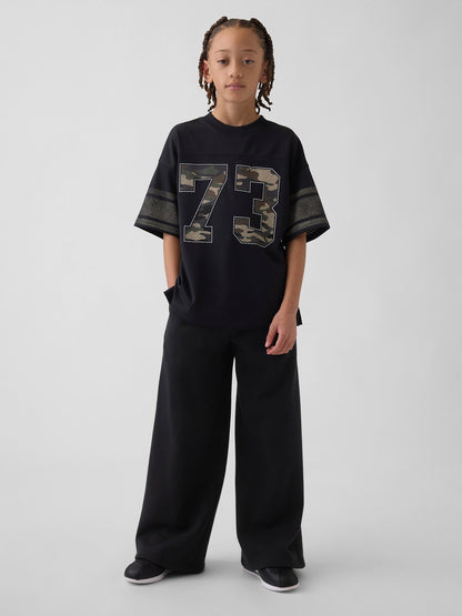 Siyah Mesh Oversized Grafik Jersey T-shirt