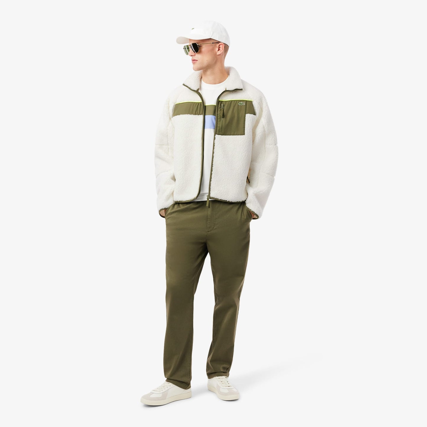 Lacoste Erkek Regular Fit Fermuarlı Renk Bloklu Beyaz Mont