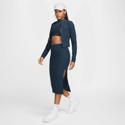 Nike Sportswear Chill Rib Kadın Mavi Slim Midi Etek