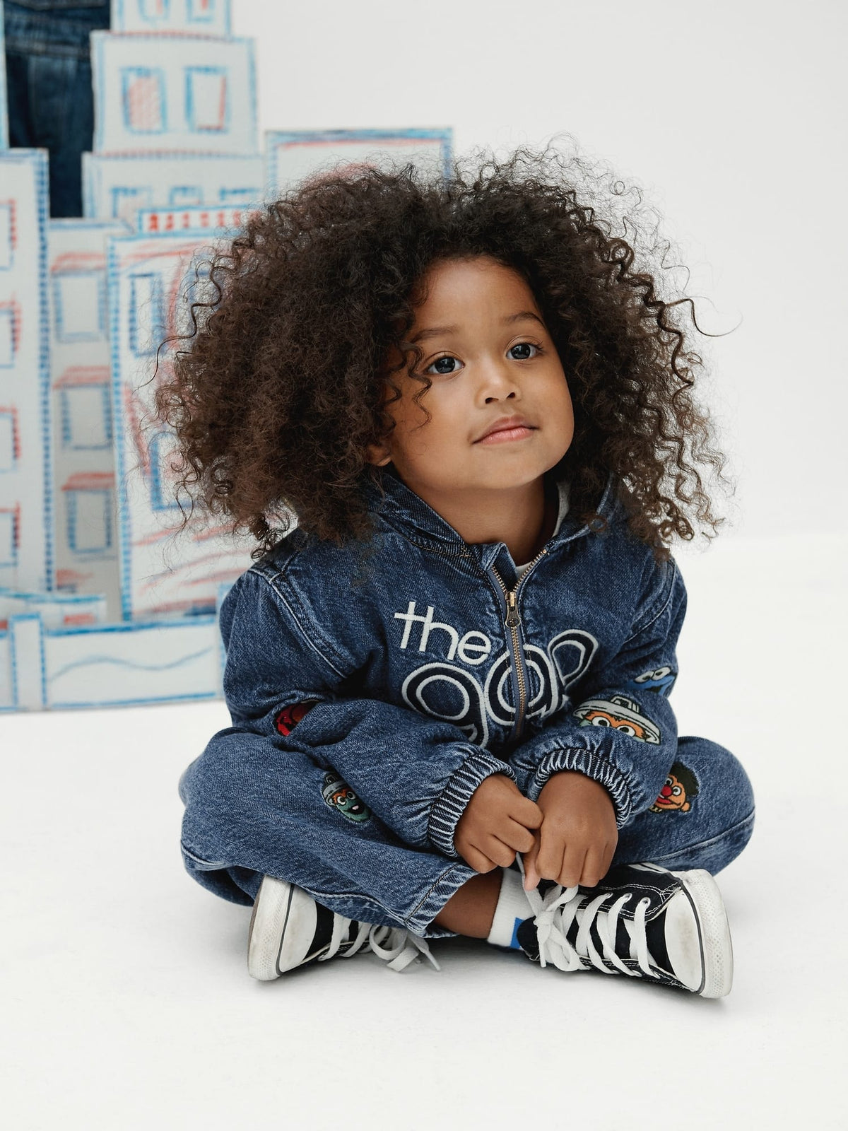Koyu Mavi Sesame Street Denim Kapüşonlu Ceket