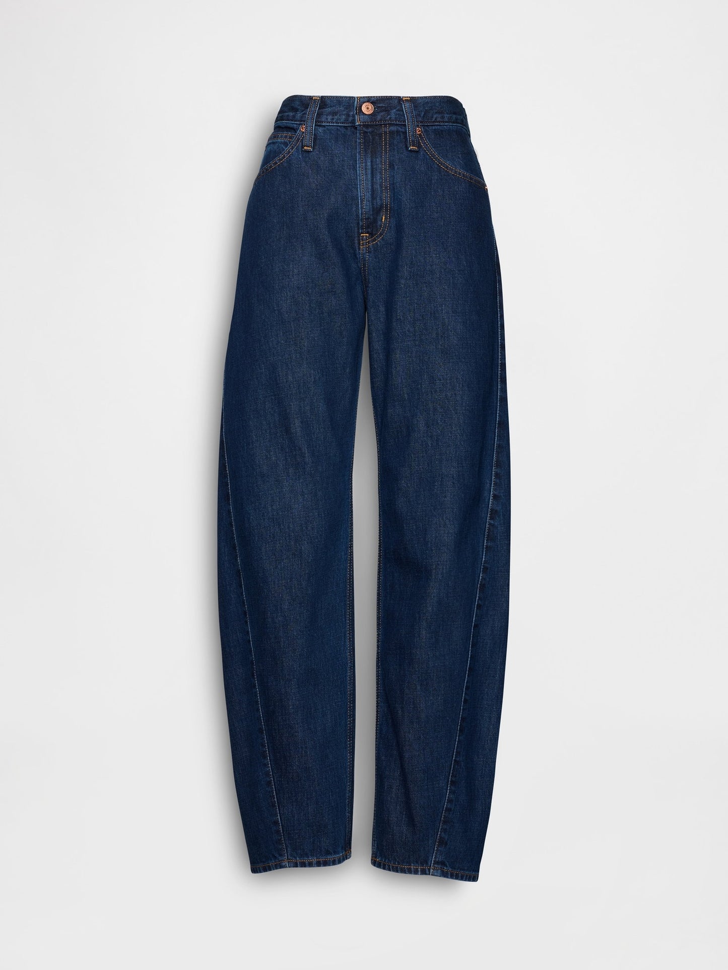 Koyu Mavi High Rise Barrel Jean Pantolon