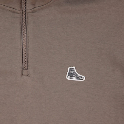 Converse Sneaker Logo Loose Fit Yarım Fermuarlı Erkek Kahverengi Sweatshirt