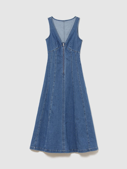 Mavi Denim Seamed Fermuarlı Midi Elbise