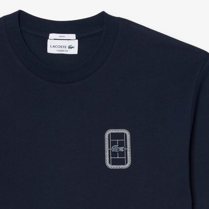 Lacoste Unisex Classic Fit Bisiklet Yaka Baskılı Lacivert T-shirt