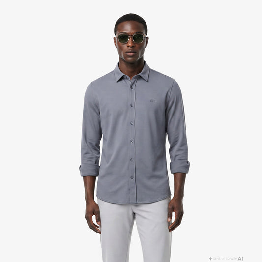Lacoste Slim Fit Erkek Gri Gömlek