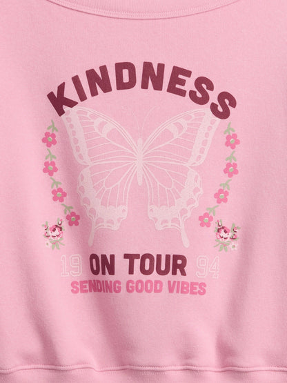 Pembe Relaxed Bisiklet Yaka Grafik Baskılı Sweatshirt