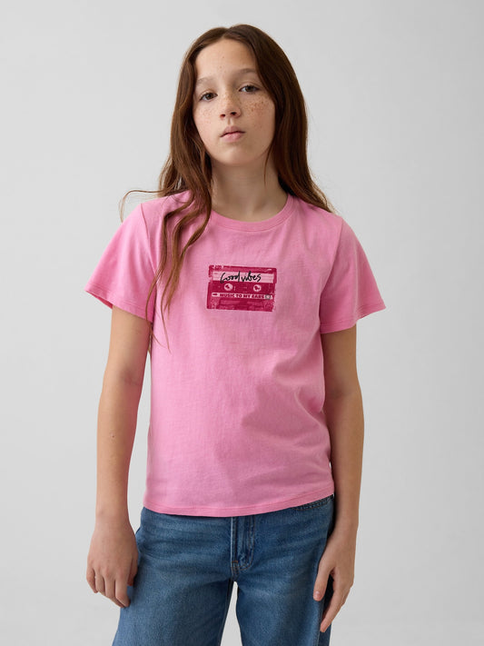 Pembe Grafik Baskılı T-shirt
