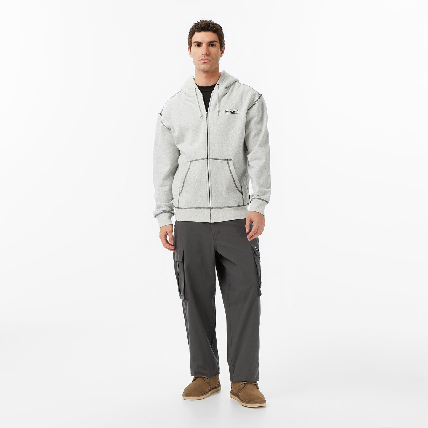 Huf Stretch Full-zip Erkek Gri Sweatshirt