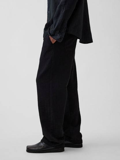 Siyah Easy Baggy Gauze Pantolon