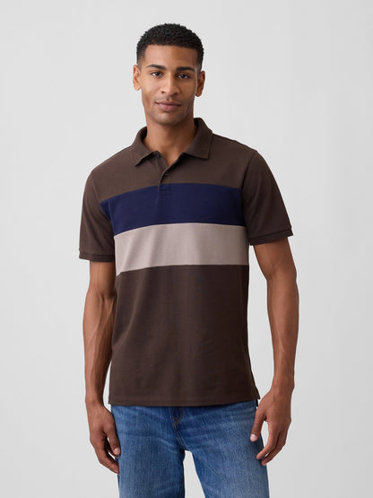 Kahverengi Colorblock Stretch Pique Polo T-shirt