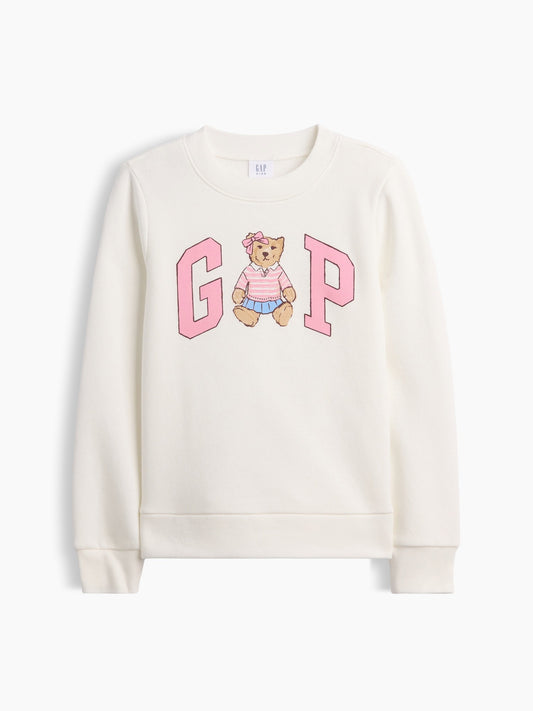 Beyaz Bisiklet Yaka Grafik Baskılı Sweatshirt