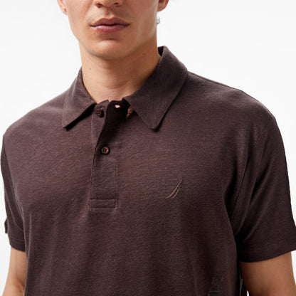 Nautica Erkek Kahverengi Classic Fit Kısa Kollu Keten Polo Yaka T-shirt