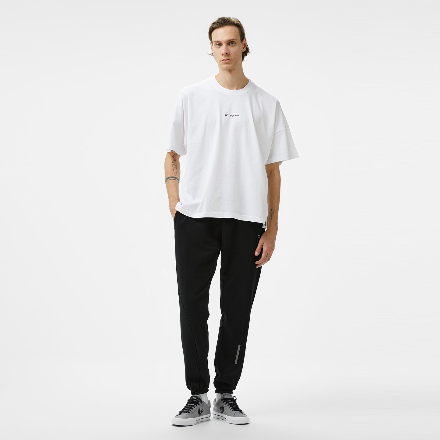 Forfun Not For Fun 004 Oversize Drop Shoulder Erkek Beyaz T-shirt