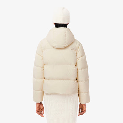 Lacoste Kadın Relaxed Fit Kapüşonlu Krem Şişme Mont