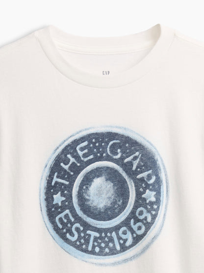 Beyaz Logo Grafik Baskılı T-shirt
