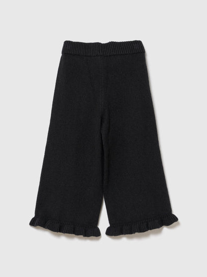 Siyah Cashsoft Fırfır Wide-leg Eşofman Altı