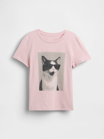 Açık Pembe Grafik Baskılı T-shirt