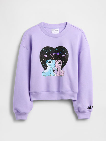 Mor Disney Lilo Ve Stitch Oversized Grafik Baskılı Sweatshirt