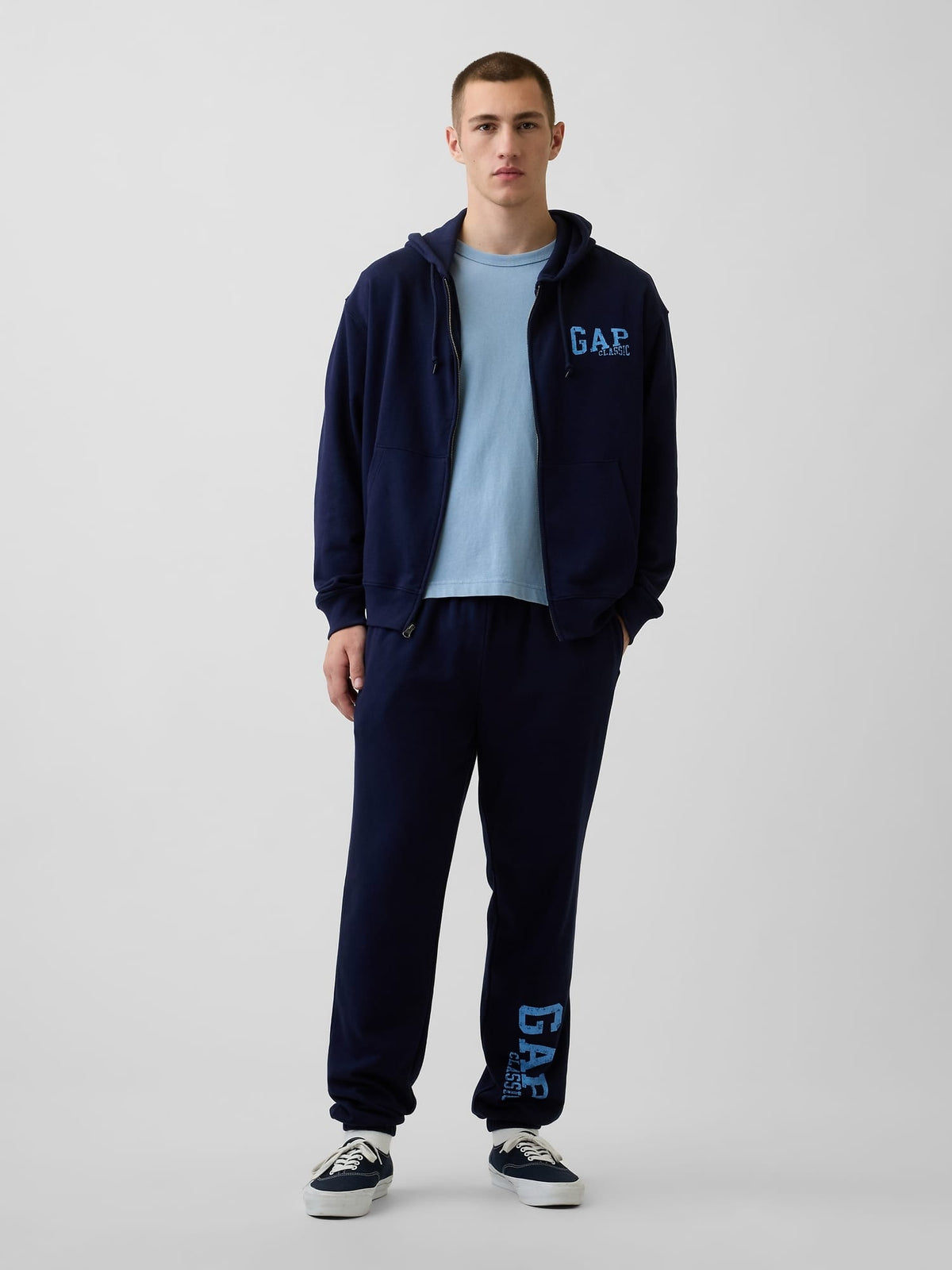 Lacivert Relaxed Gap Logo Fransız Havlu Kumaş Fermuarlı Sweatshirt