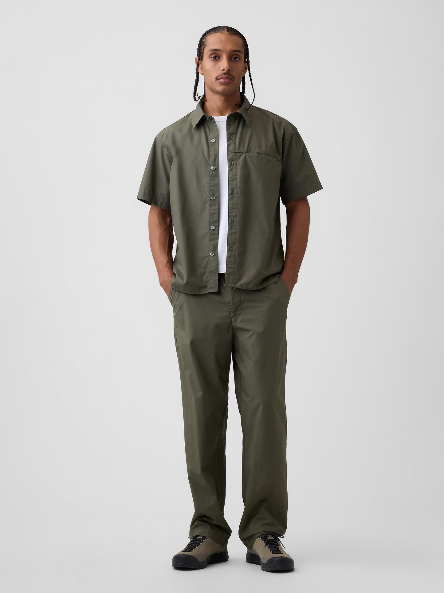 Haki Poplin '90s Loose Pantolon