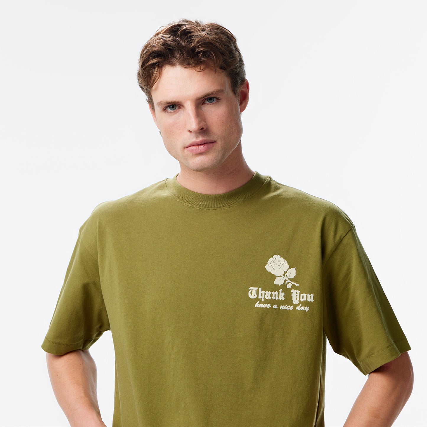 Market Thank You Needlepoint Erkek Haki T-shirt