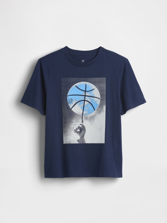 Lacivert Grafik Baskılı T-shirt