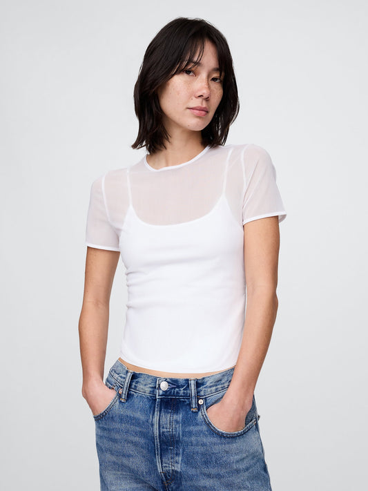 Beyaz Transparan Crop T-shirt