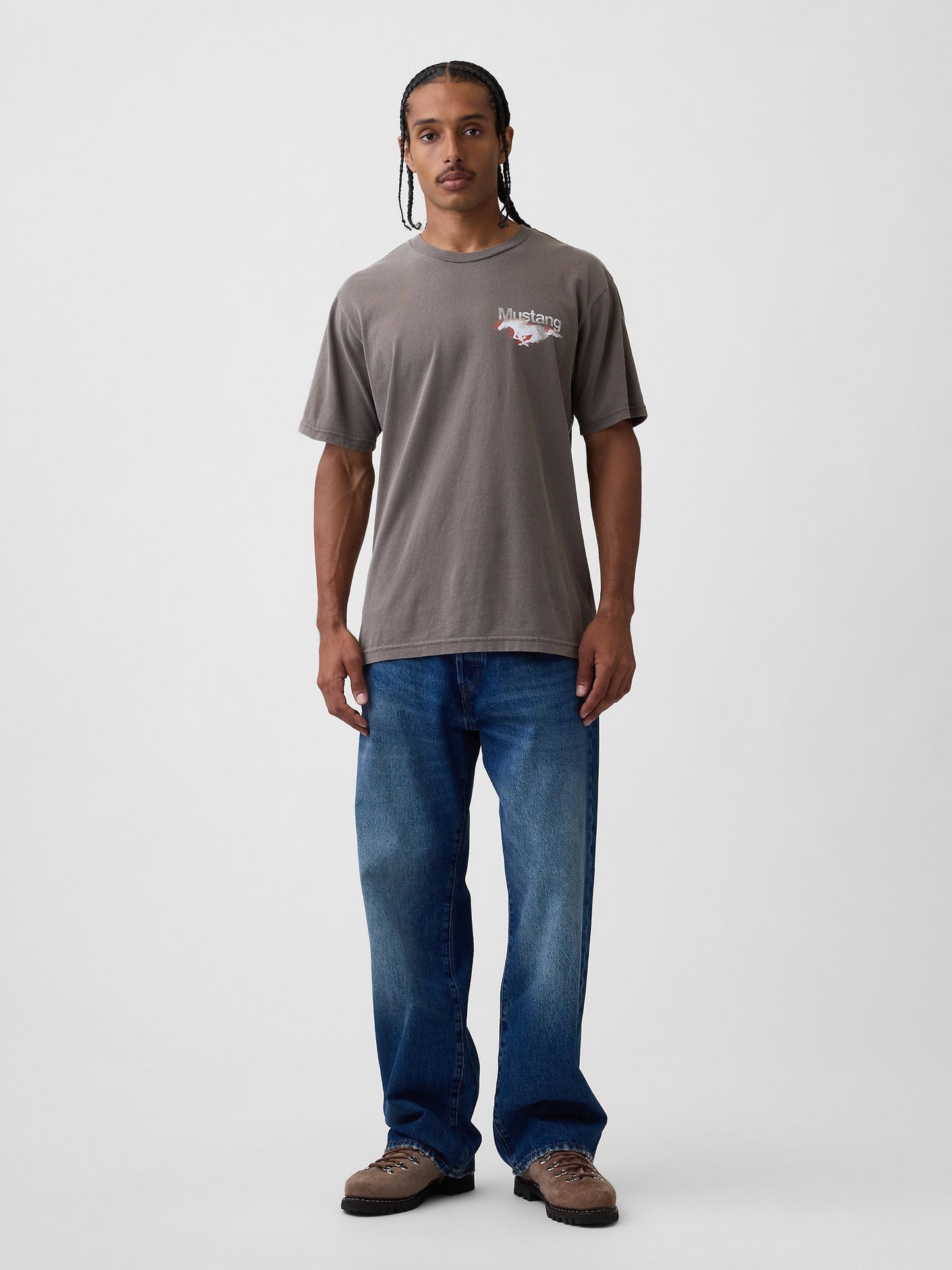 Gri Ford Mustang Heavyweight Crop Grafik T-shirt