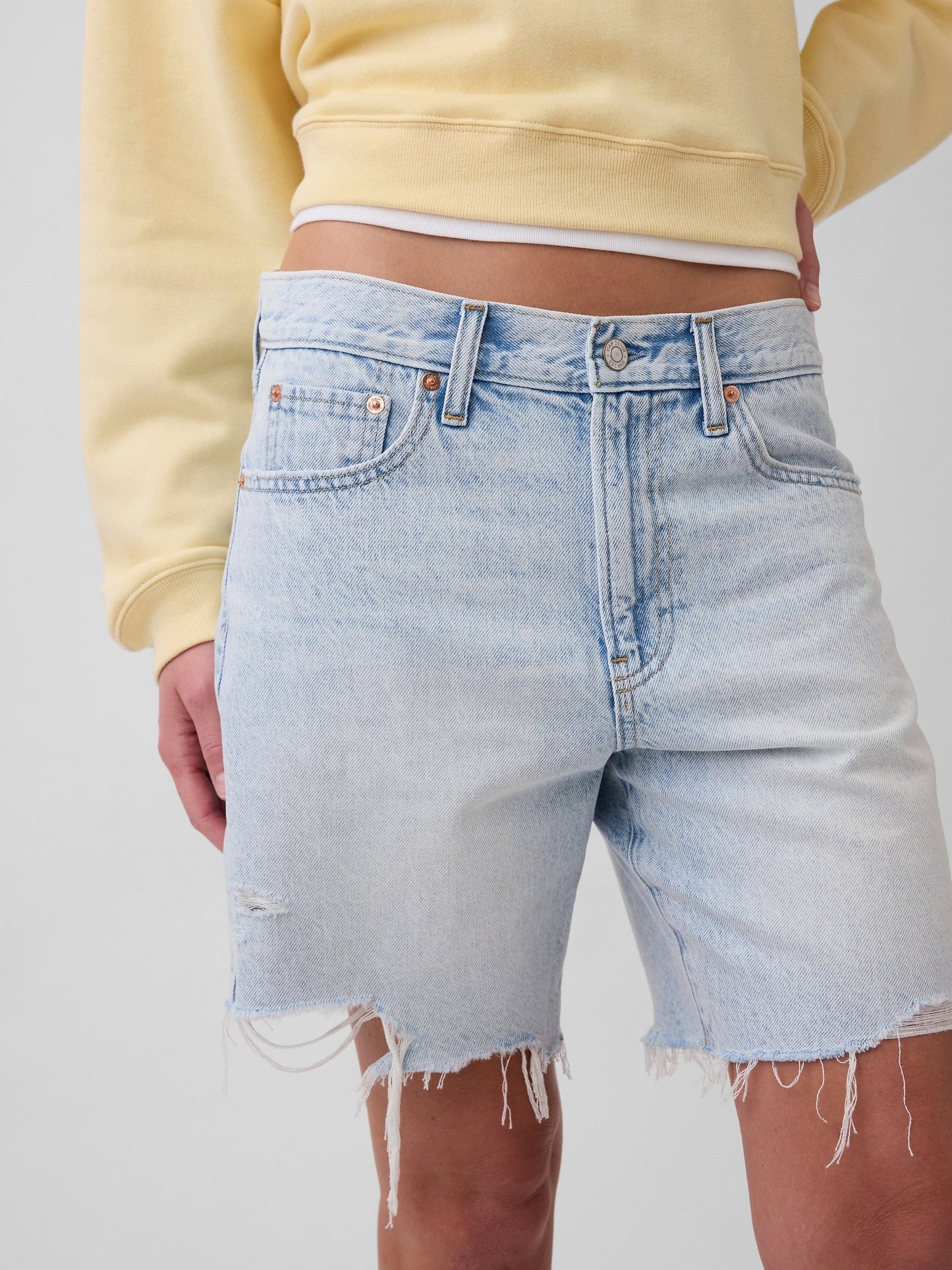 Açık Mavi Mid Rise Loose Denim Bermuda Şort