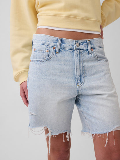 Açık Mavi Mid Rise Loose Denim Bermuda Şort