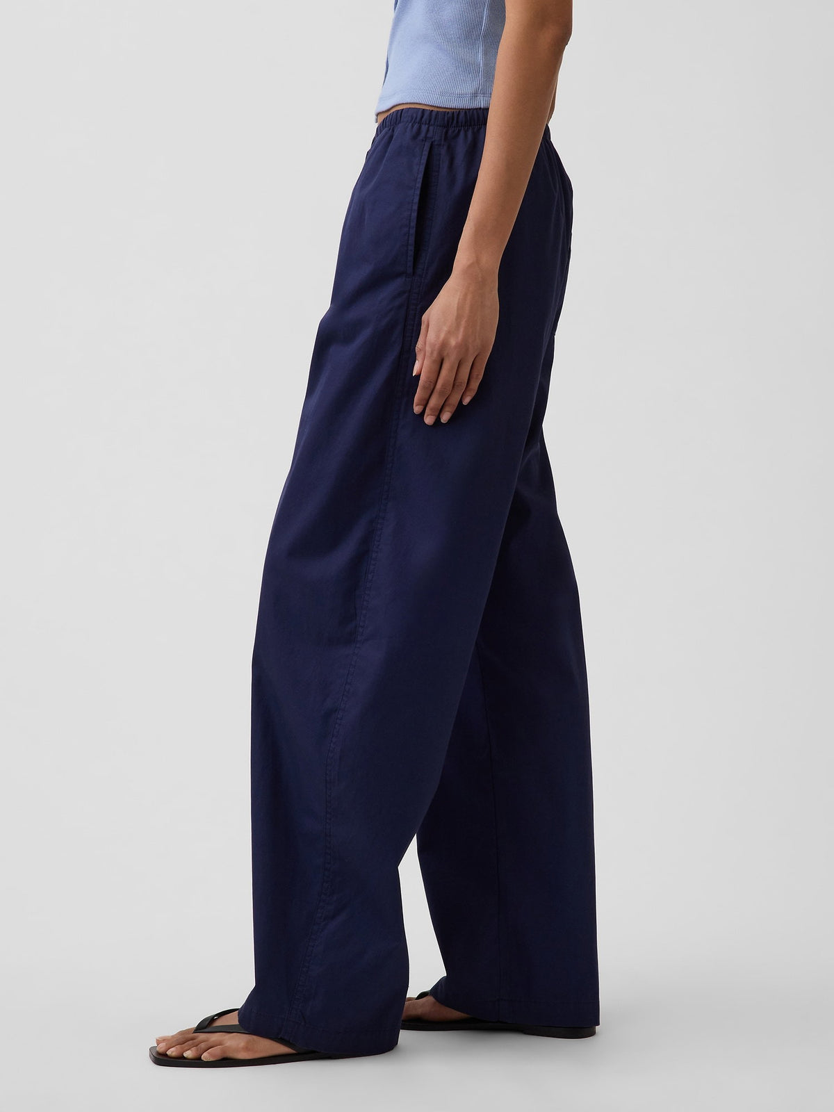Lacivert Poplin Easy Barrel Pantolon