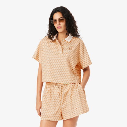 Lacoste Kadın Oversize Fit Desenli Pembe Polo