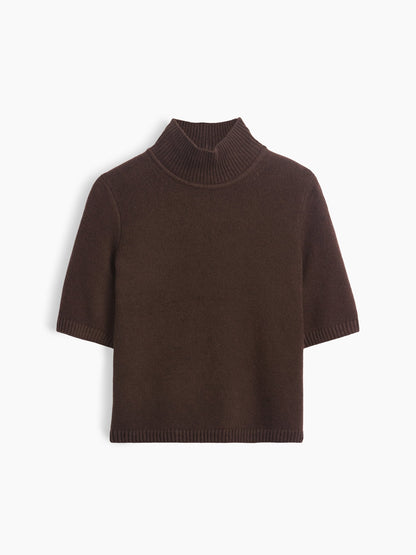 Koyu Kahverengi Cashsoft Mockneck Elbow-sleeve Kazak