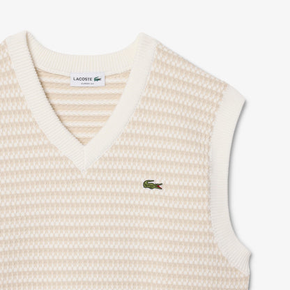 Lacoste Erkek Classic Fit V Yaka Krem Süveter