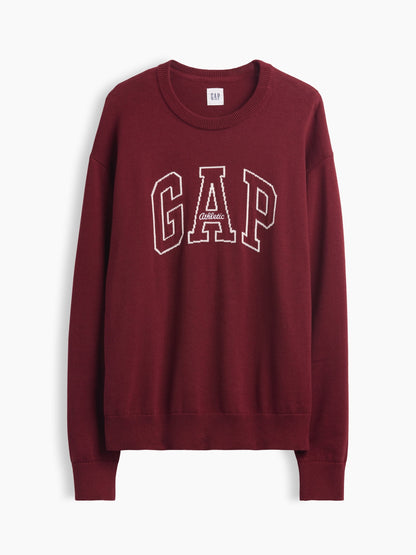 Koyu Kırmızı Relaxed Gap Logo Intarsia Kazak