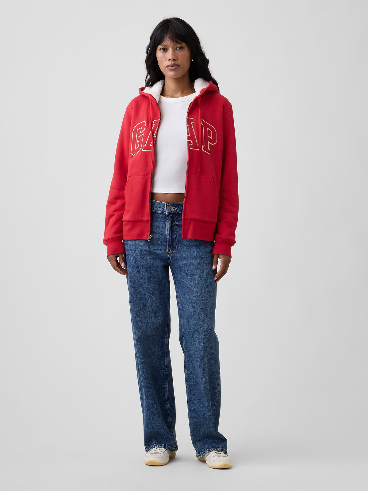Kırmızı Relaxed Gap Logo Sherpa-astarlı Fermuarlı Sweatshirt