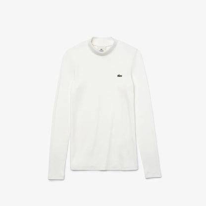 Lacoste Kadın Slim Fit Uzun Kollu Bisiklet Yaka Beyaz T-shirt