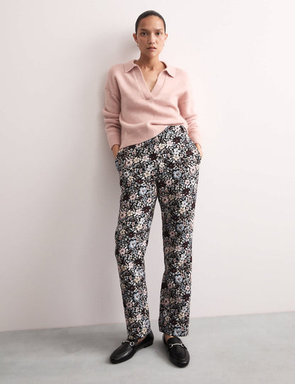Çiçekli Jakarlı Straight Leg Pantolon