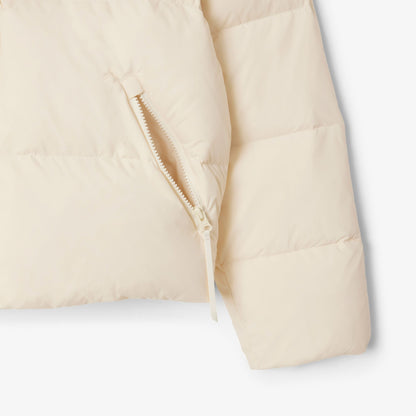 Lacoste Kadın Relaxed Fit Kapüşonlu Krem Şişme Mont