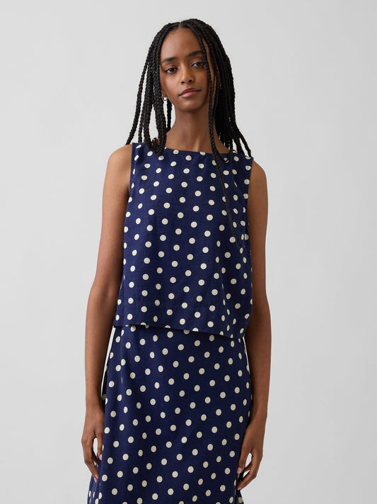 Lacivert Keten Karışımlı Crop Shell Kolsuz Bluz