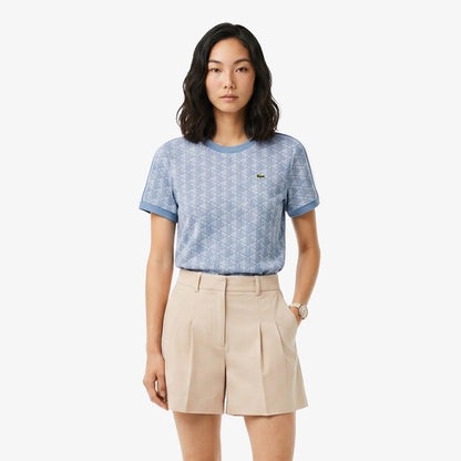 Lacoste Slim Fit Monogram Kadın Mavi T-shirt
