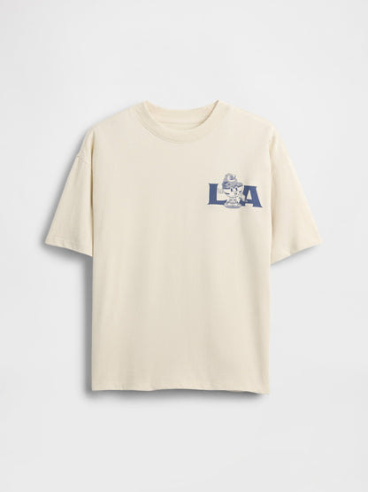 Krem Relaxed Grafik Baskılı T-shirt
