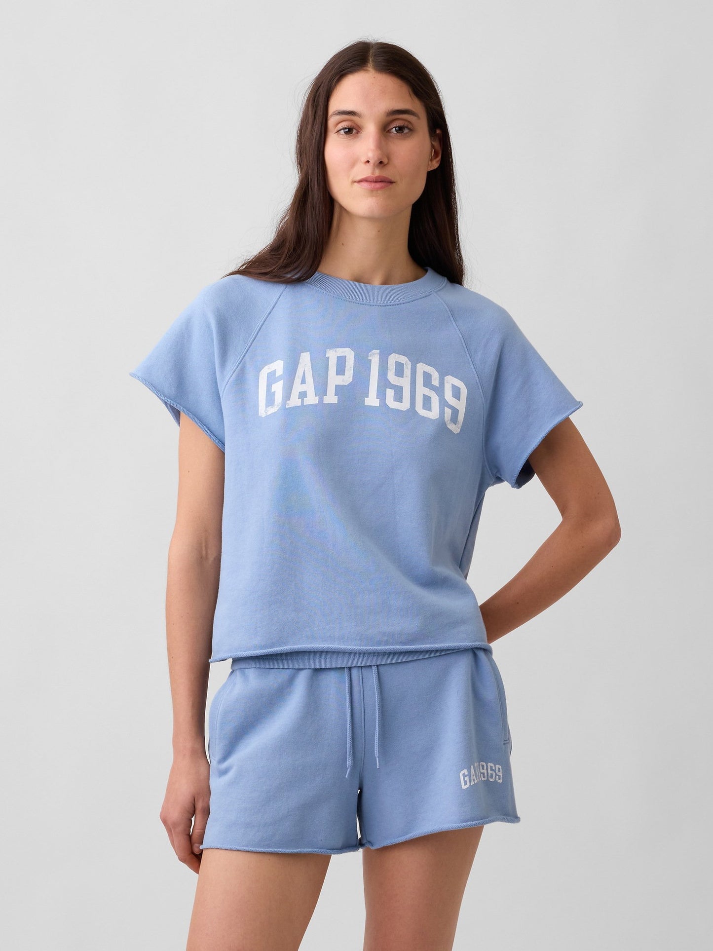 Açık Mavi Relaxed Fransız Havlu Kumaş Grafik Baskılı T-shirt