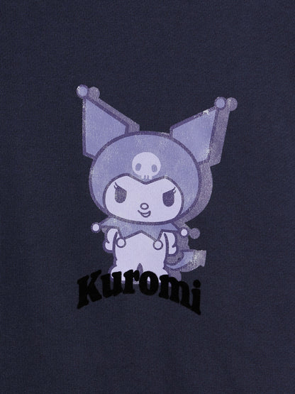 Lacivert Vintagesoft Oversized Kuromi Baskılı Sweatshirt