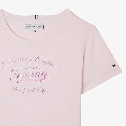 Tommy Hilfiger Metallic Script Çocuk Pembe T-shirt