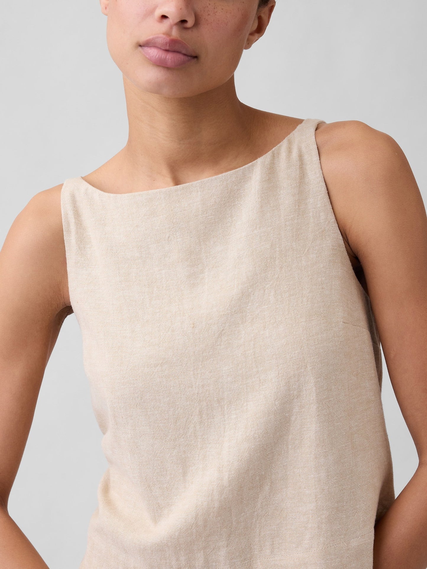 Bej Keten Karışımlı Apron Bluz
