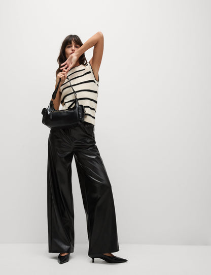 Deri Görünümlü Wide Leg Pantolon