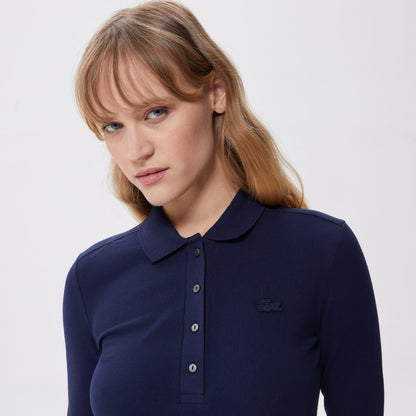 Lacoste Kadın Slim Fit Uzun Kollu Lacivert Polo