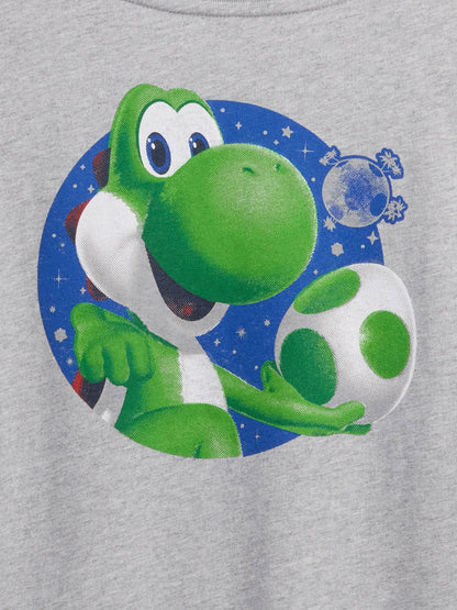 Gri Süper Mario Relaxed Grafik Baskılı T-shirt